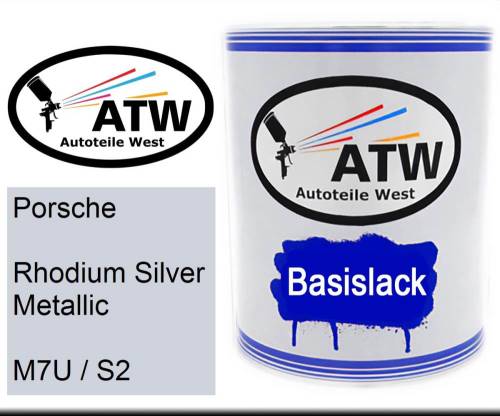 Porsche, Rhodium Silver Metallic, M7U / S2: 1L Lackdose, von ATW Autoteile West.